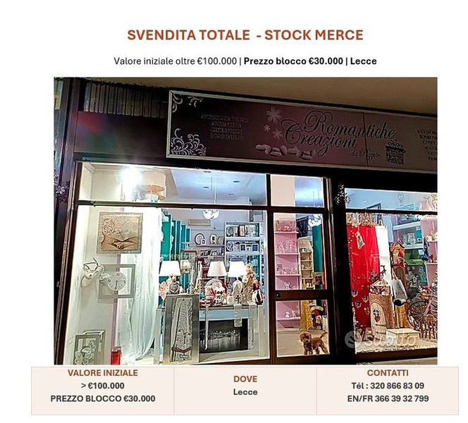 Vendita in blocco Stock merce bomboniere/argenteria/cristalleria/arredo